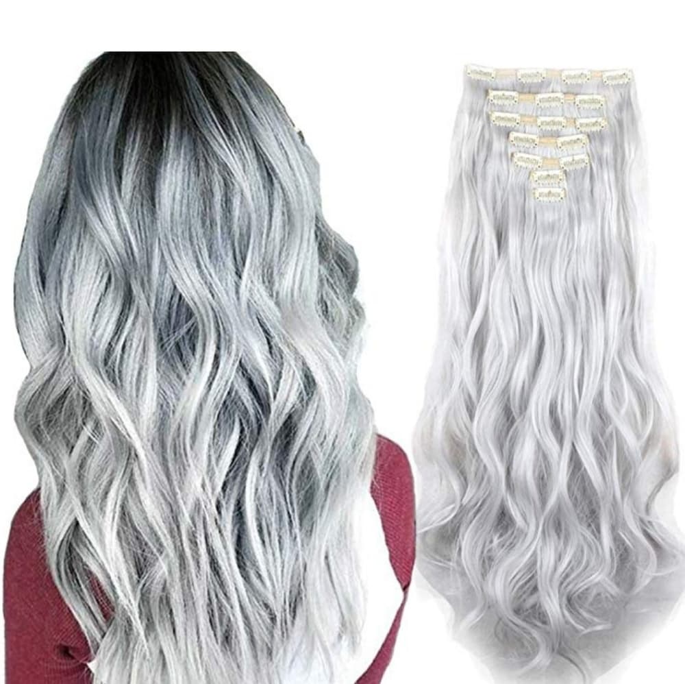 Silver Wavy Full Head clip in Extension - Thumbnail 7