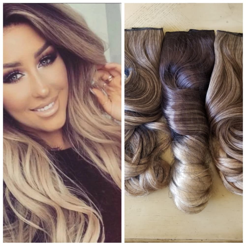 (3) One Piece Brown Blonde Clip in Extension - Thumbnail 3