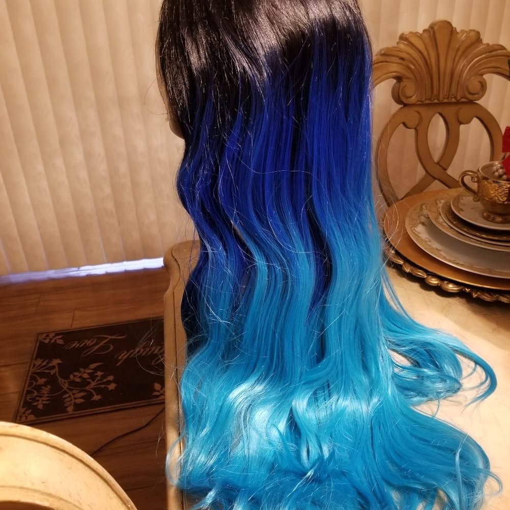 Black Blue Turquoise Beauty Lace Front Wig - Thumbnail 9