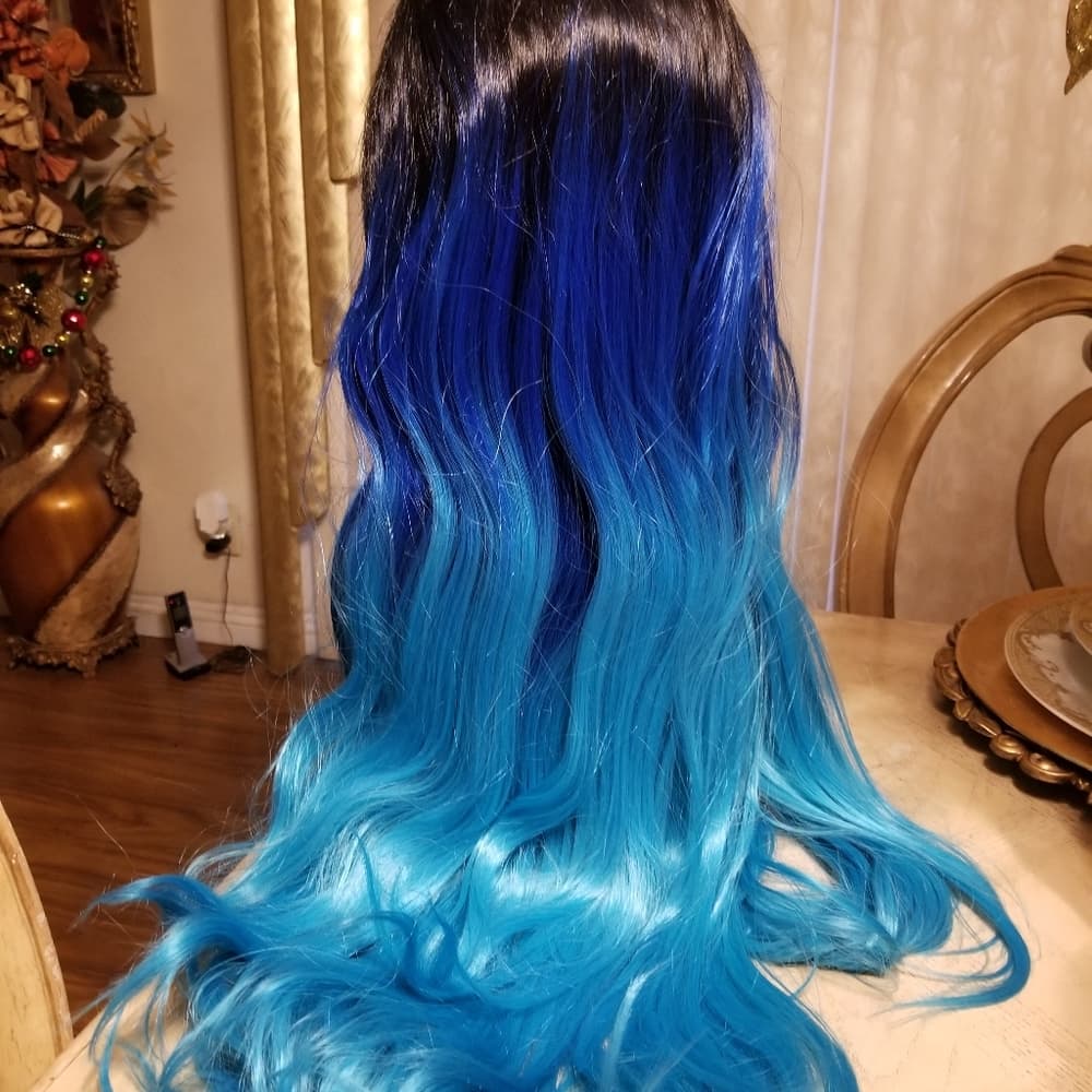 Black Blue Turquoise Beauty Lace Front Wig - Thumbnail 12