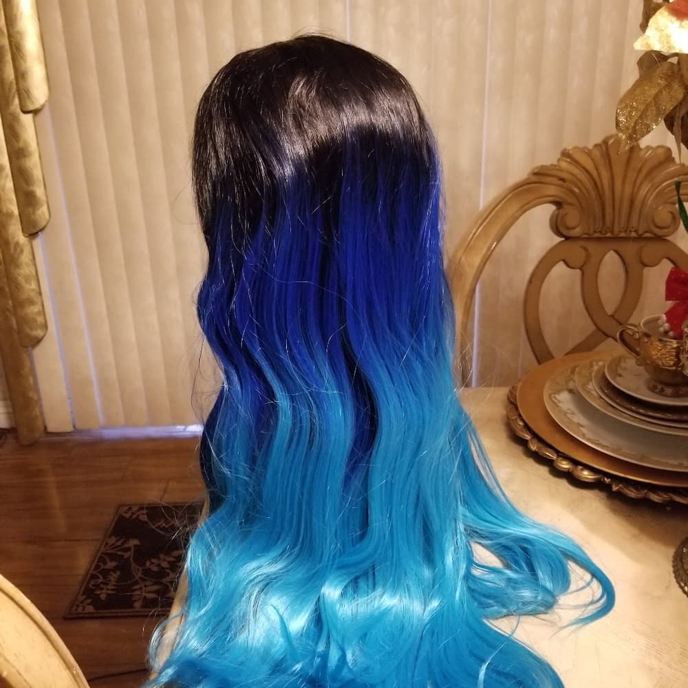 Black Blue Turquoise Beauty Lace Front Wig - Thumbnail 4