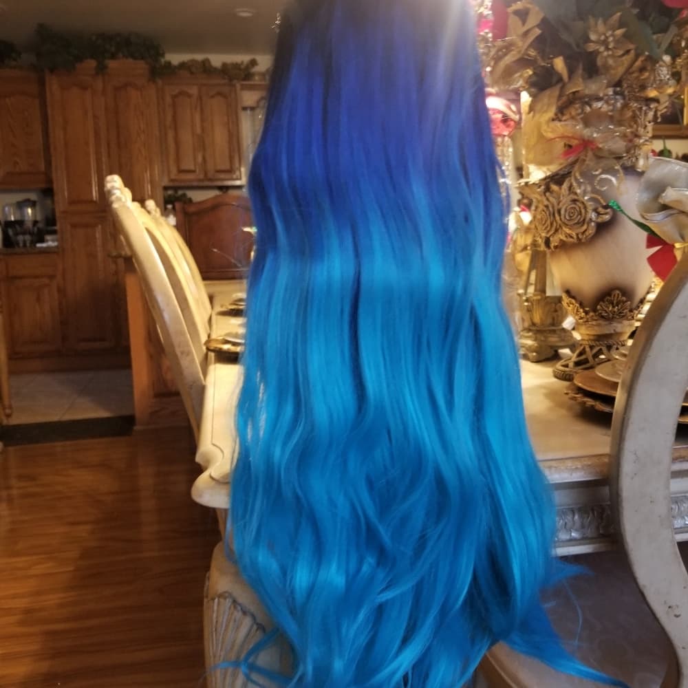 Black Blue Turquoise Beauty Lace Front Wig - Thumbnail 3
