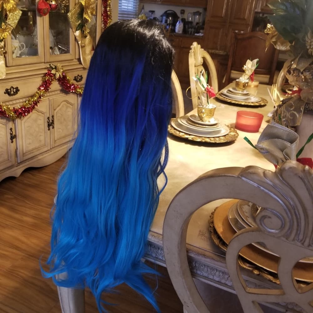 Black Blue Turquoise Beauty Lace Front Wig - Thumbnail 8