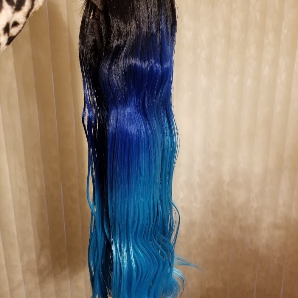 Black Blue Turquoise Beauty Lace Front Wig - Thumbnail 10