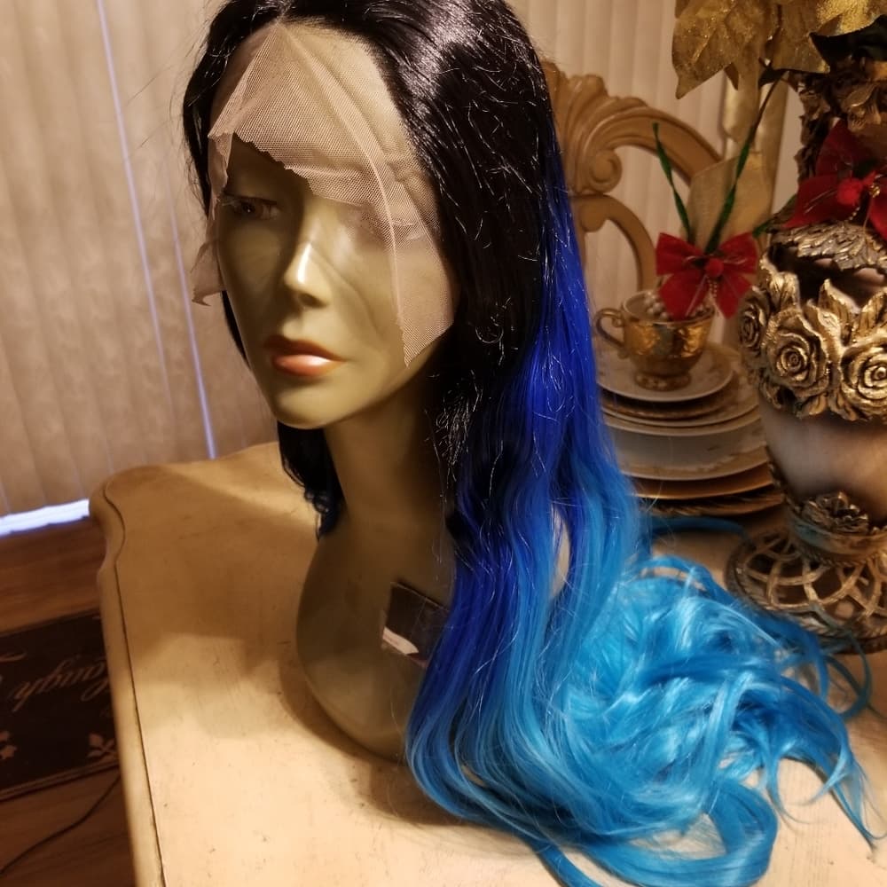 Black Blue Turquoise Beauty Lace Front Wig - Thumbnail 11