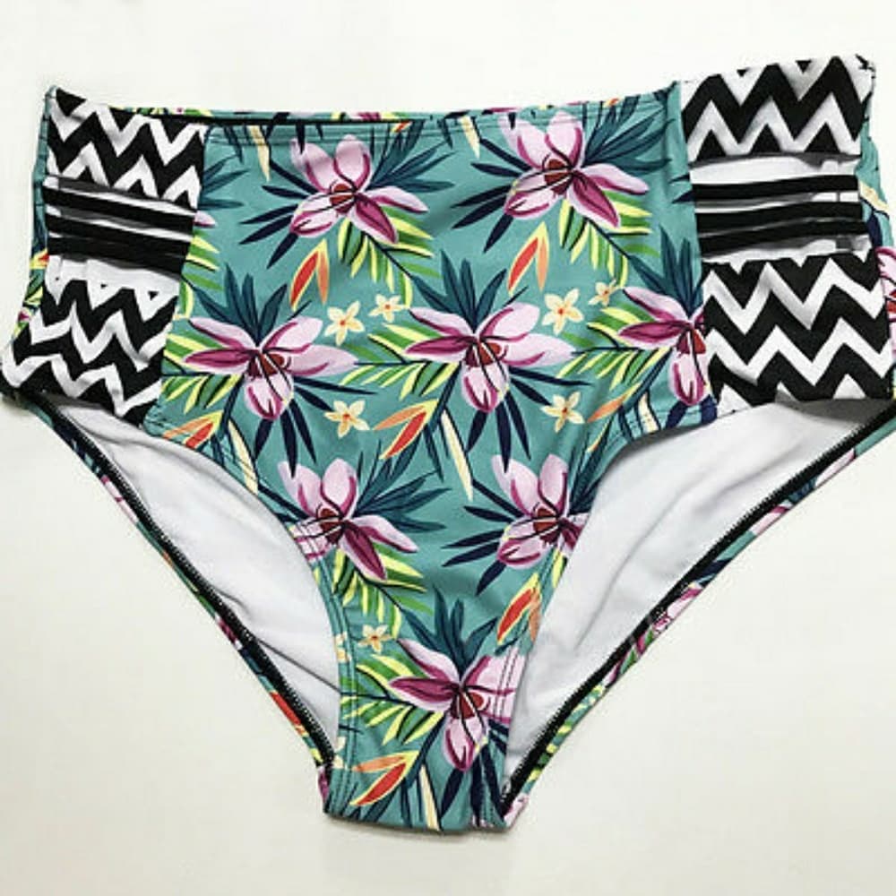 Floral High Waist Wave Padded Tankini - Thumbnail 5