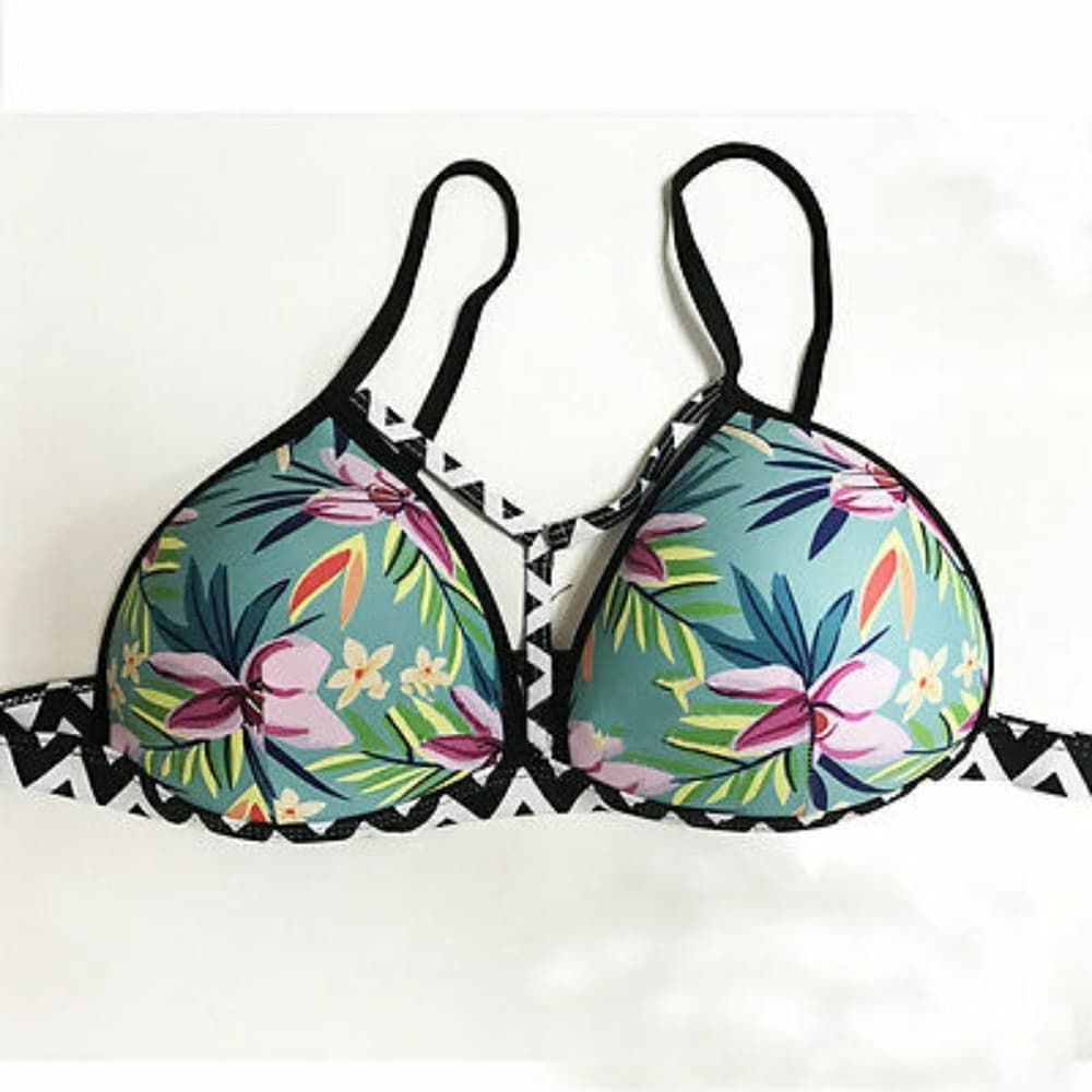 Floral High Waist Wave Padded Tankini - Thumbnail 3