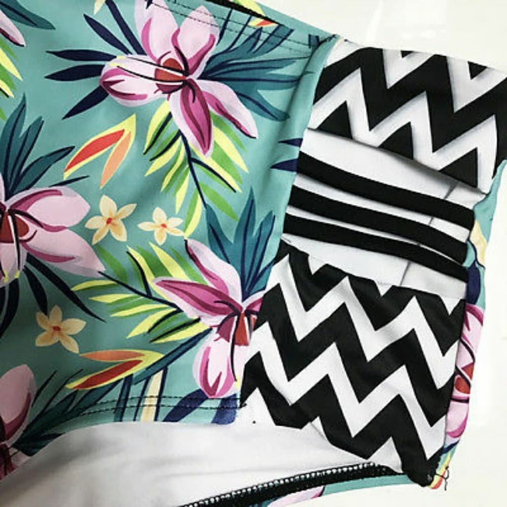 Floral High Waist Wave Padded Tankini - Thumbnail 4