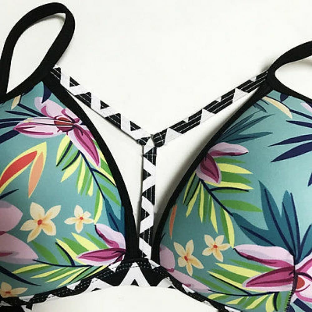 Floral High Waist Wave Padded Tankini - Thumbnail 2