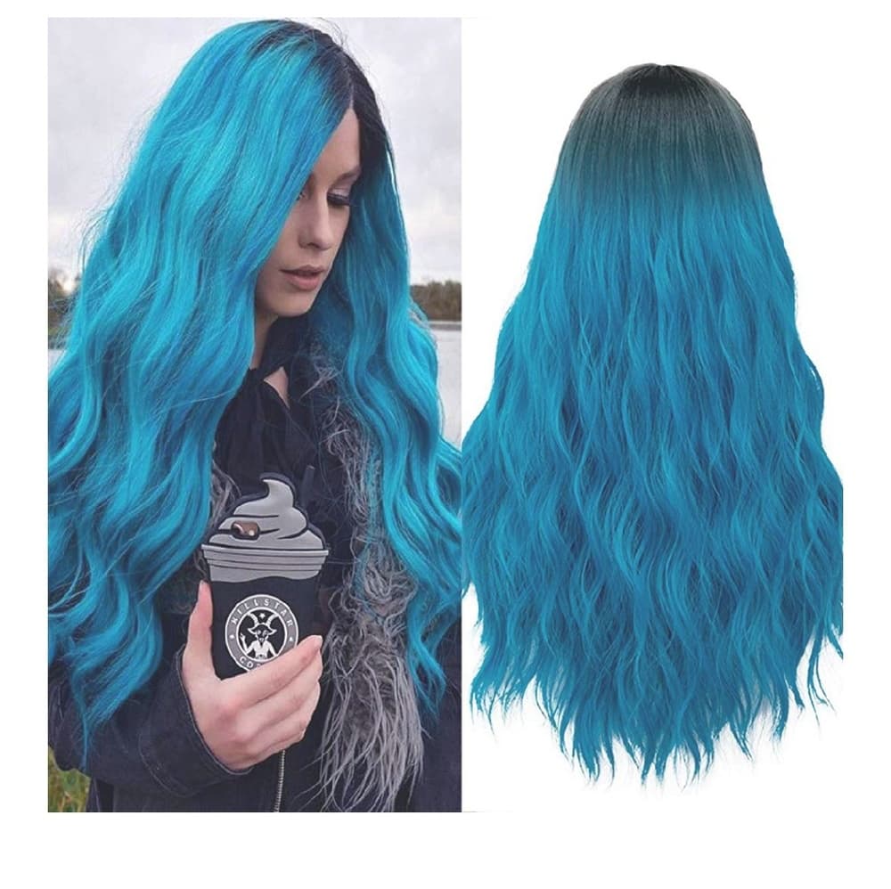 Ombre Black Turquoise Wig - Thumbnail 4