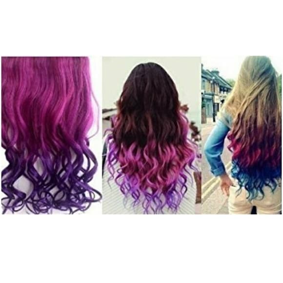 Wavy Pink to Dark Purple One Piece Clip In Extensi - Thumbnail 3