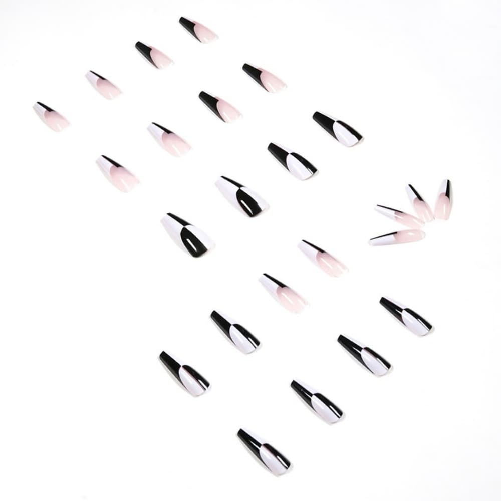 Beautiful Black White Coffin False Press on Nails - Thumbnail 2