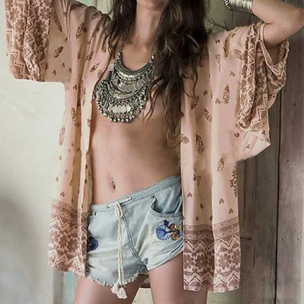Floral Kimono Blouse Cardigan - Thumbnail 2