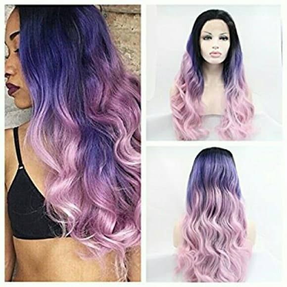 Ombre Black Pink Purple Laceftont Wig 22-26 inches - Thumbnail 4