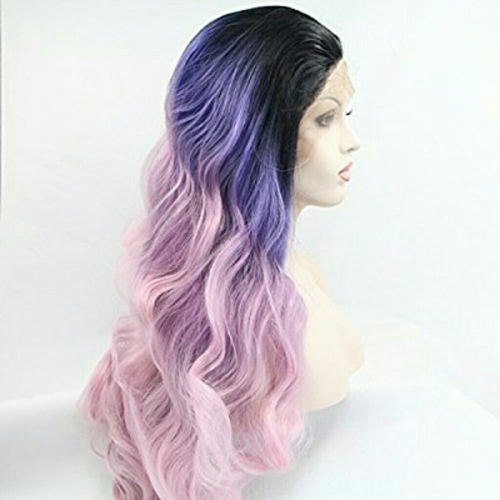 Ombre Black Pink Purple Laceftont Wig 22-26 inches