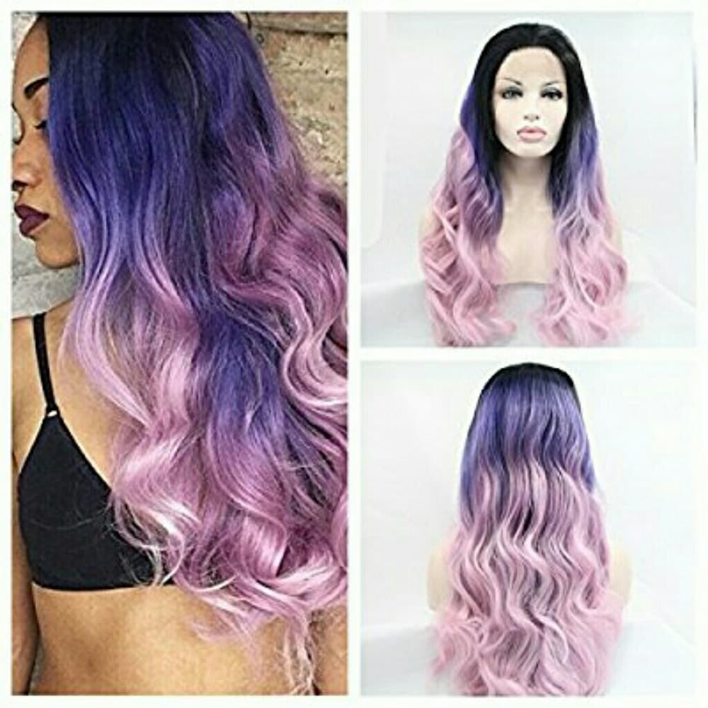 Ombre Black Pink Purple Laceftont Wig 22-26 inches - Thumbnail 3