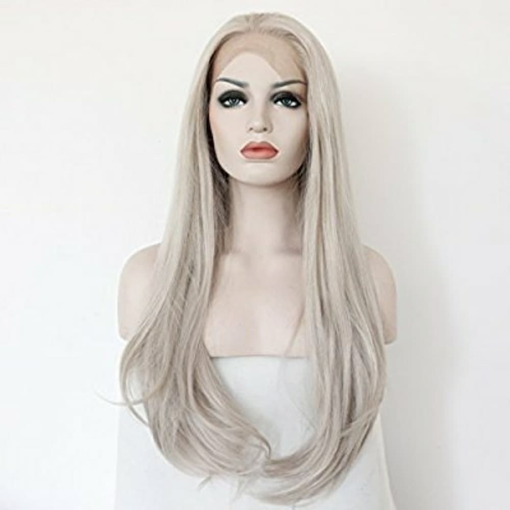 White Platinum Blonde Lace Front Wig - Thumbnail 2