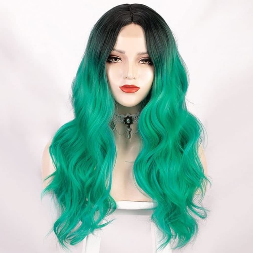 Ombre Black Green Full Wig