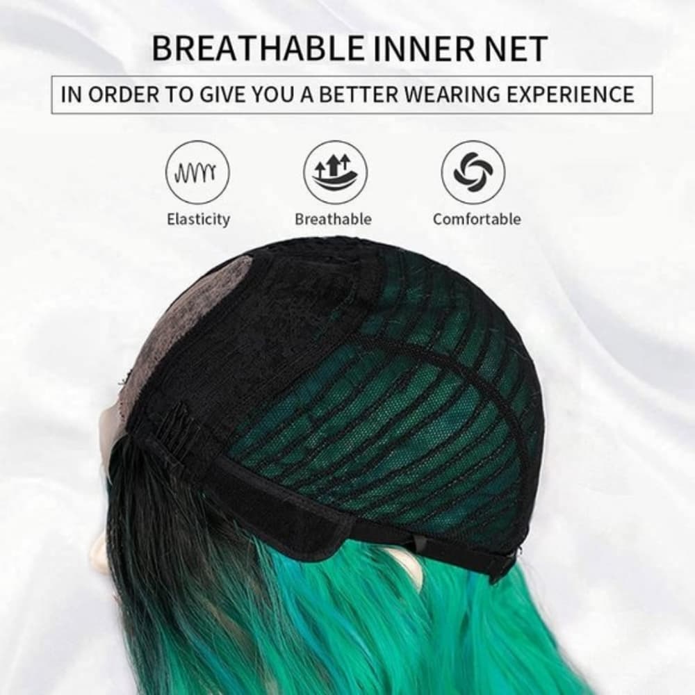 Ombre Black Green Full Wig - Thumbnail 4