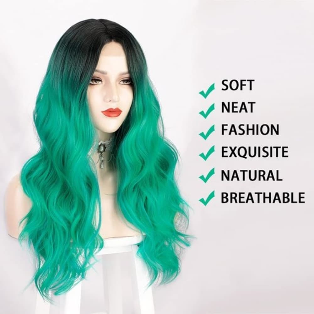 Ombre Black Green Full Wig - Thumbnail 3