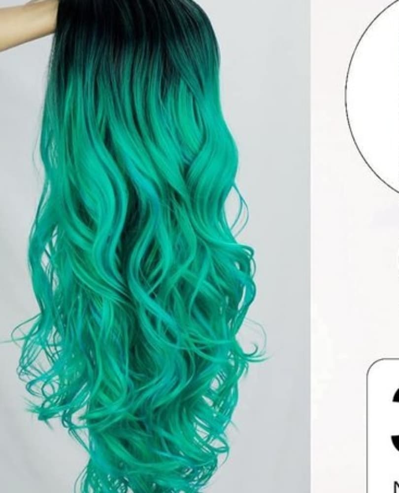 Ombre Black Green Full Wig - Thumbnail 5