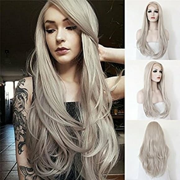 White Platinum Blonde Lace Front Wig - Thumbnail 8