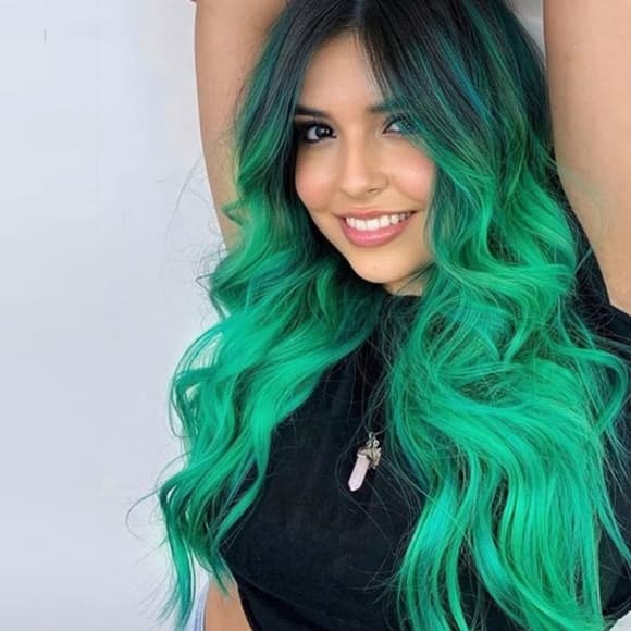 Ombre Black Green Full Wig - Thumbnail 7
