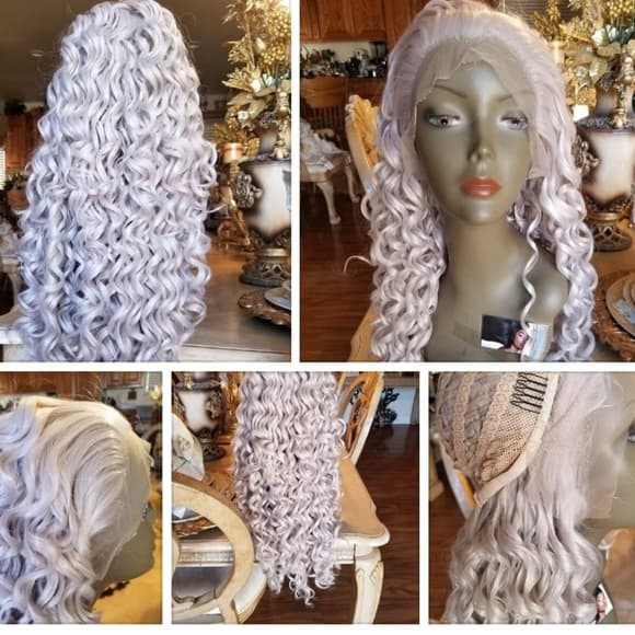 White Blonde Curly Beauty Lace Front Wig - Thumbnail 2
