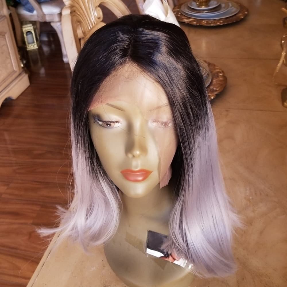 Ombre Black Gray Lace Front Wig - Thumbnail 8