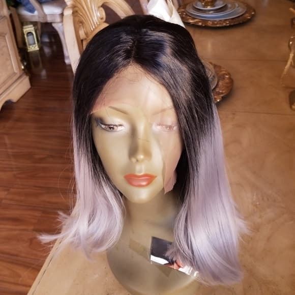 Ombre Black Gray Lace Front Wig - Thumbnail 9