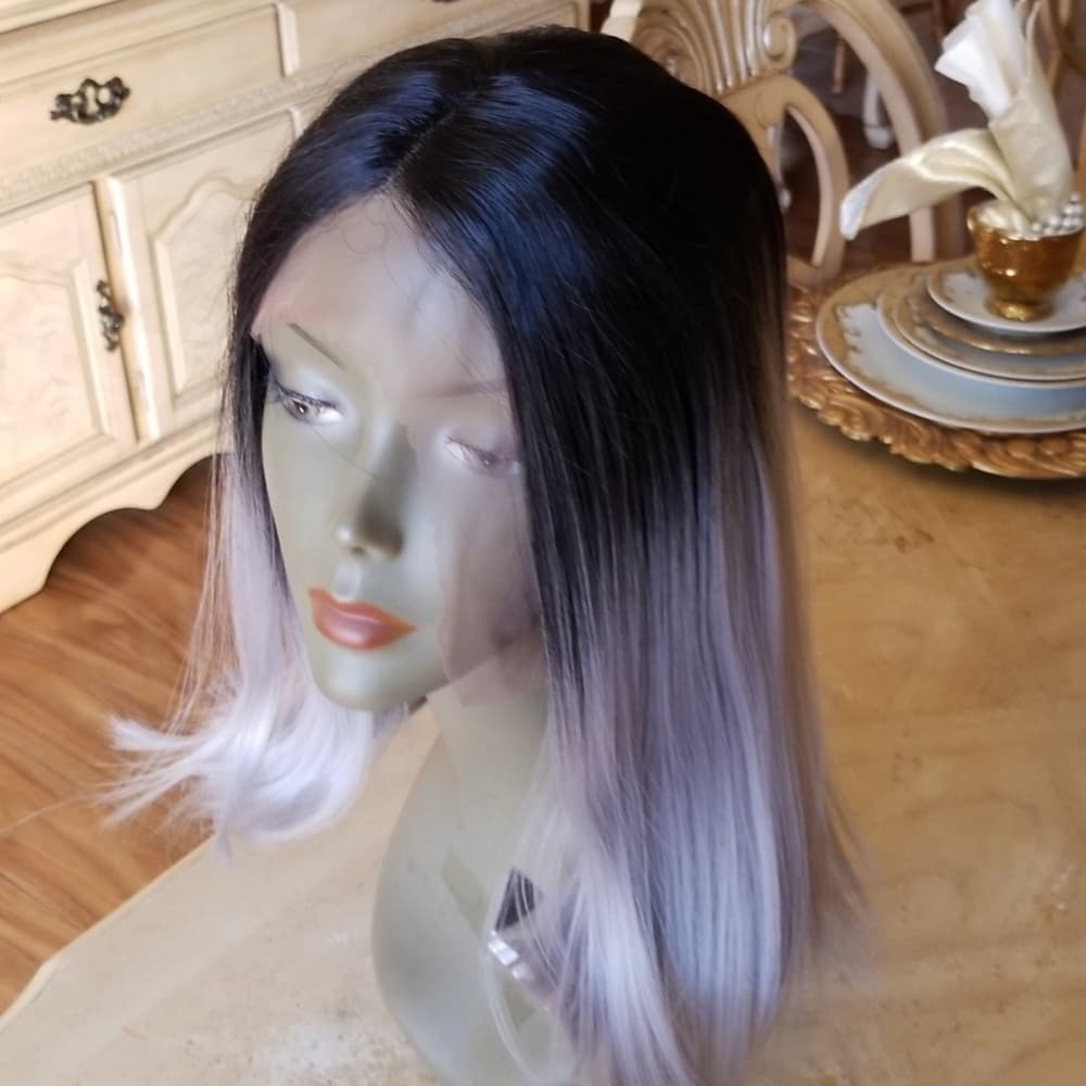 Ombre Black Gray Lace Front Wig