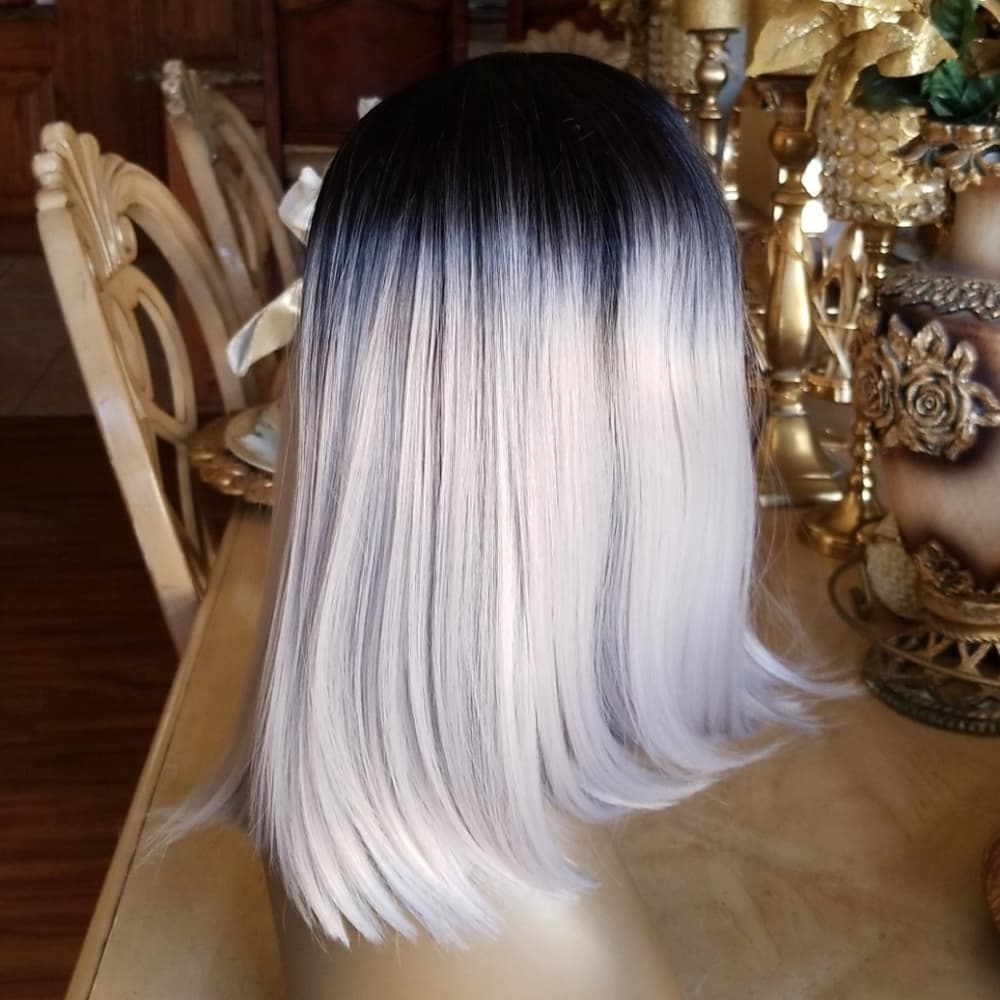 Ombre Black Gray Lace Front Wig - Thumbnail 3