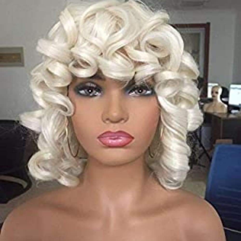 White Blonde Curly Beauty Full Wig - Thumbnail 3