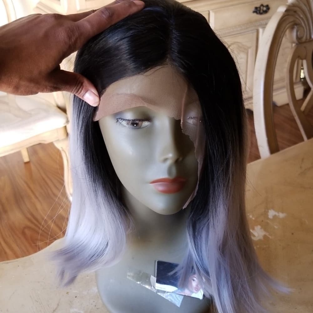 Ombre Black Gray Lace Front Wig - Thumbnail 7