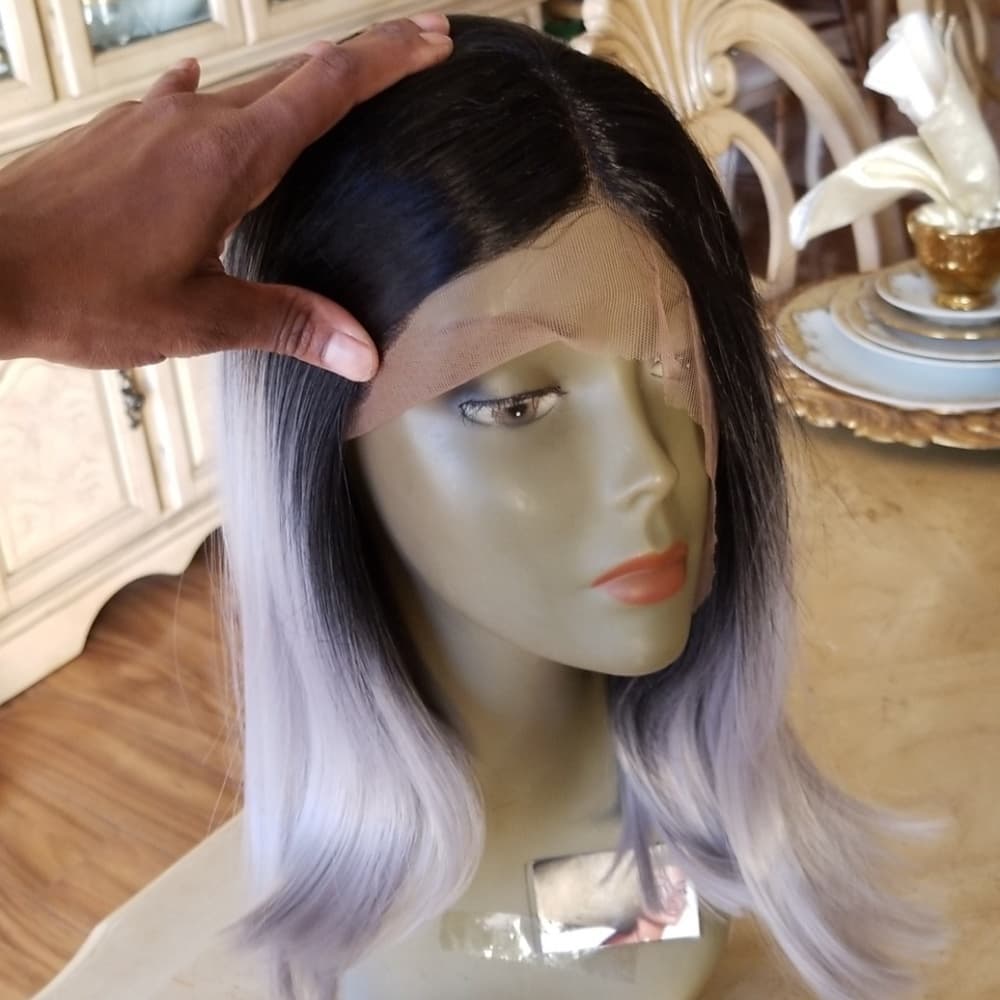 Ombre Black Gray Lace Front Wig - Thumbnail 6