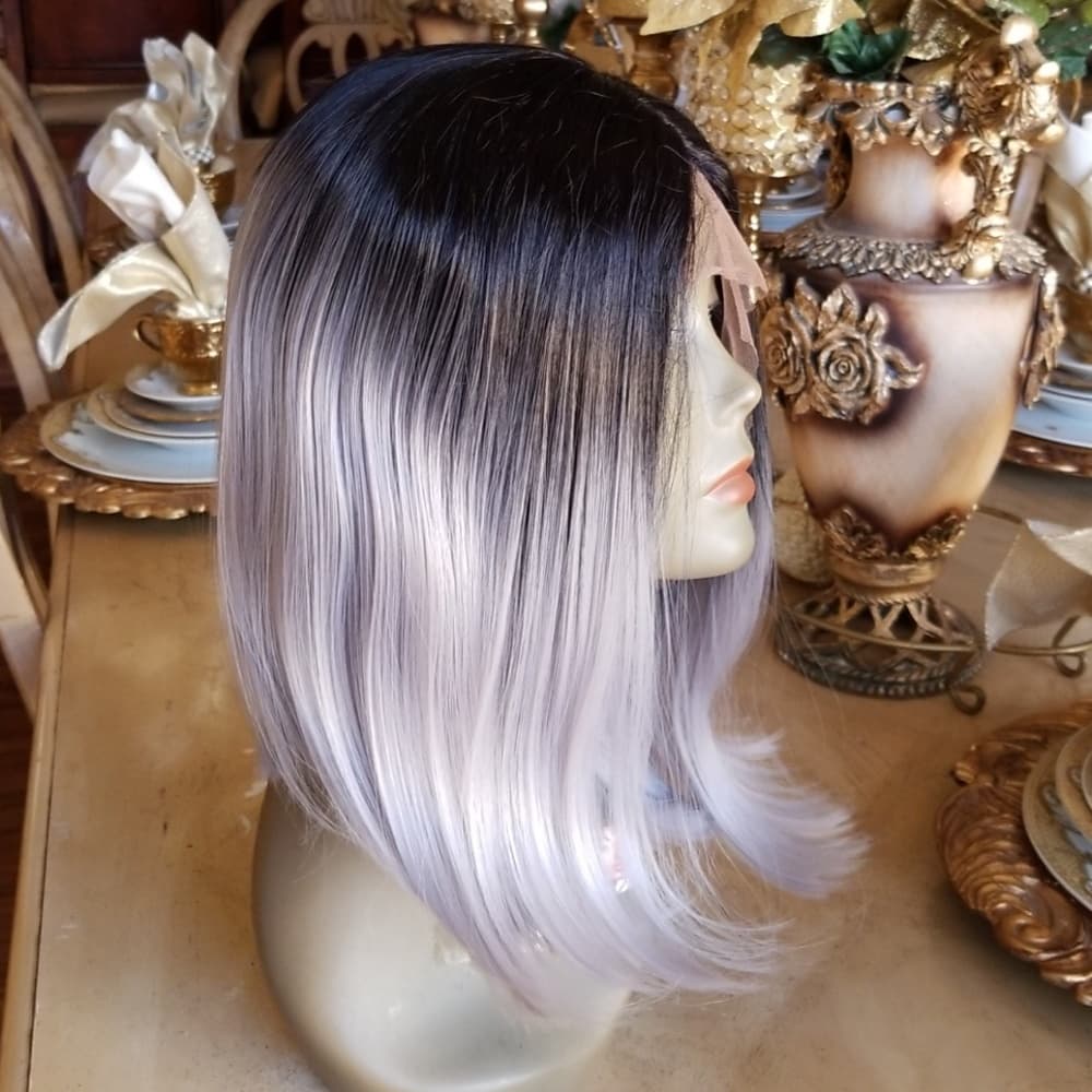 Ombre Black Gray Lace Front Wig - Thumbnail 5