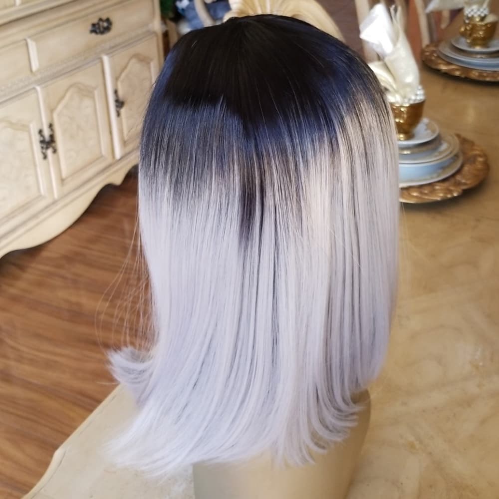 Ombre Black Gray Lace Front Wig - Thumbnail 2