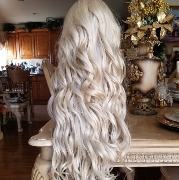 White Pale Blonde Lace Front Wig - Thumbnail 9
