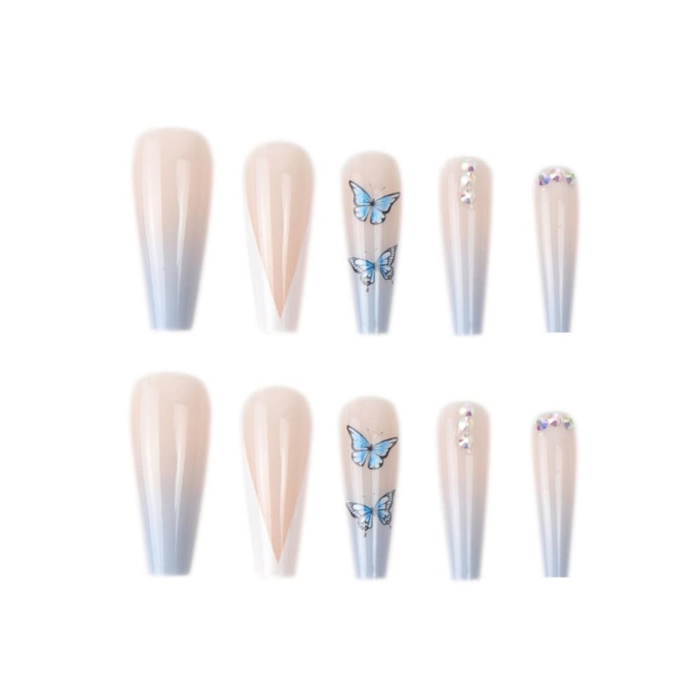 Beautiful Buterfly Coffin False Press on Nails 🦋