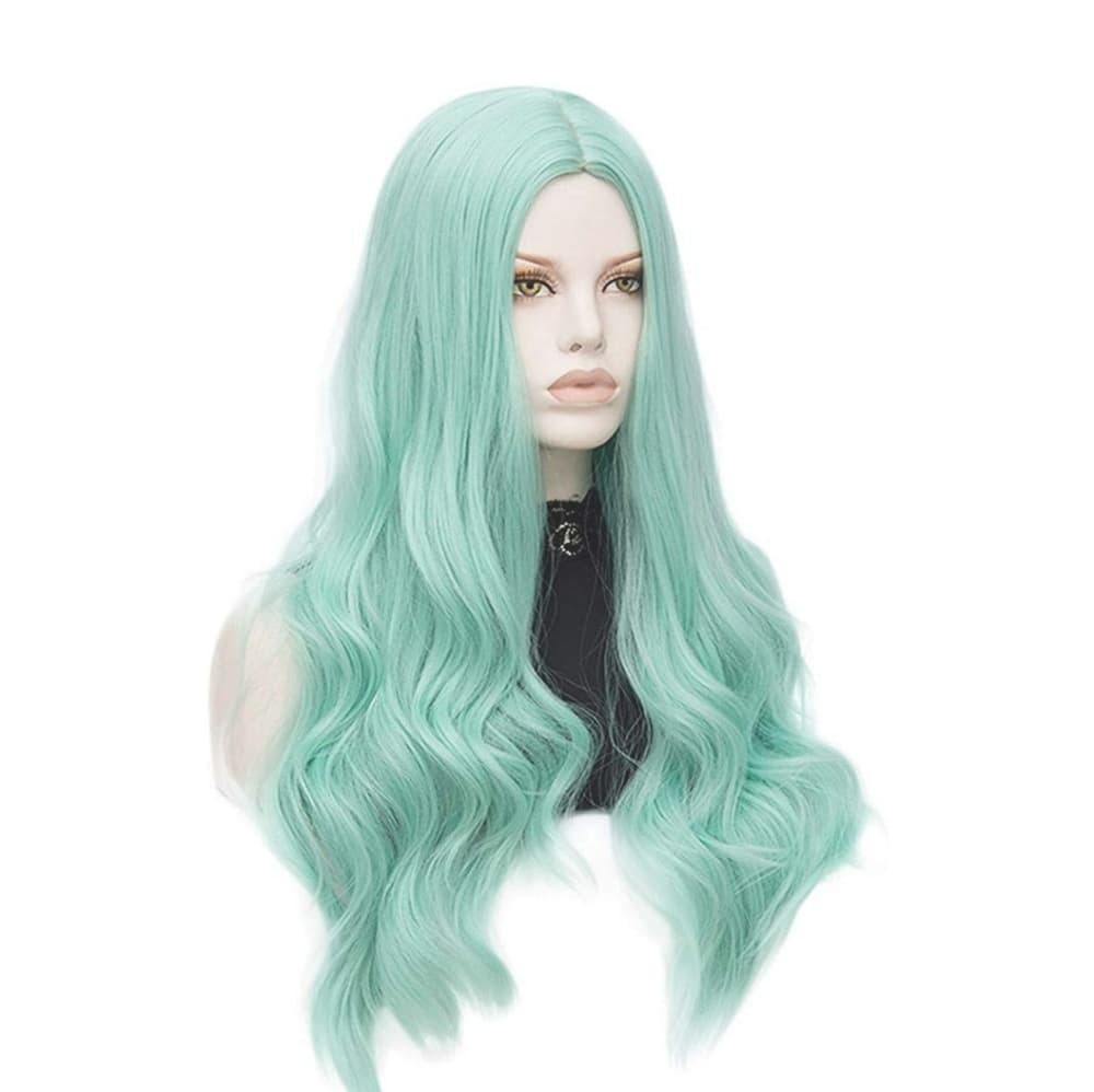 Beautiful Light Green Wavy Full Wig - Thumbnail 4
