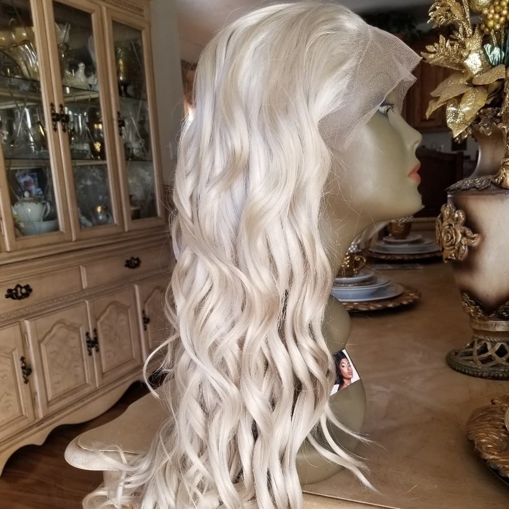 White Pale Blonde Lace Front Wig - Thumbnail 6