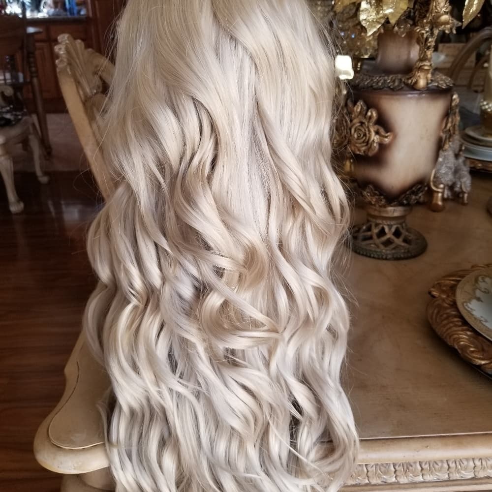 White Pale Blonde Lace Front Wig - Thumbnail 3