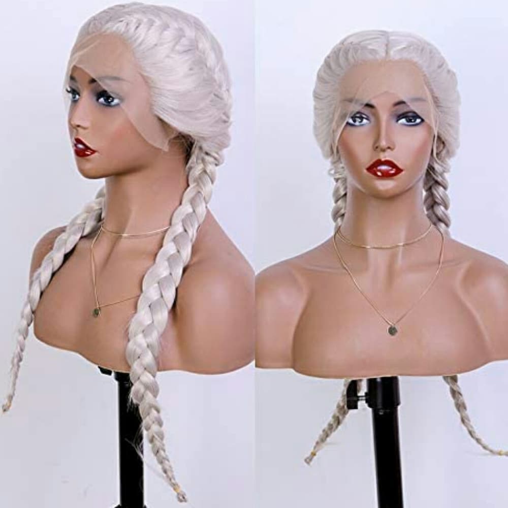 White Gray Braid Lace Front Wig - Thumbnail 2