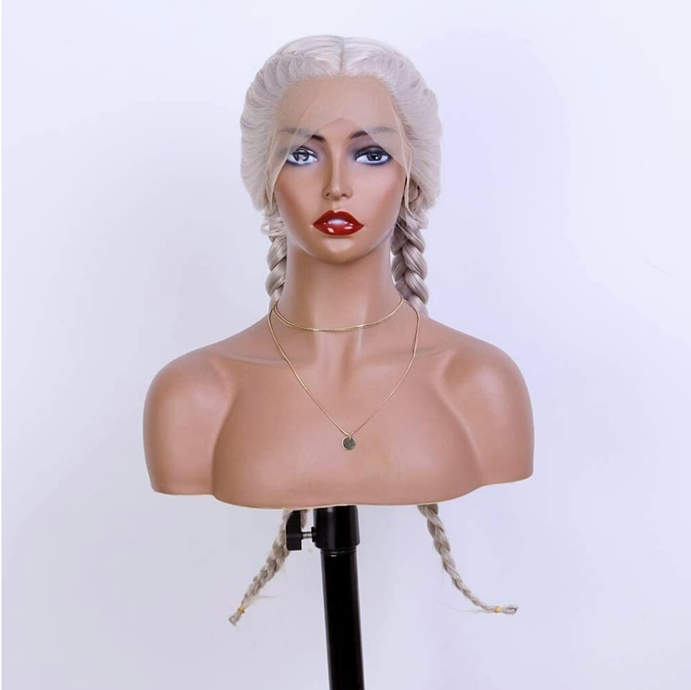 White Gray Braid Lace Front Wig