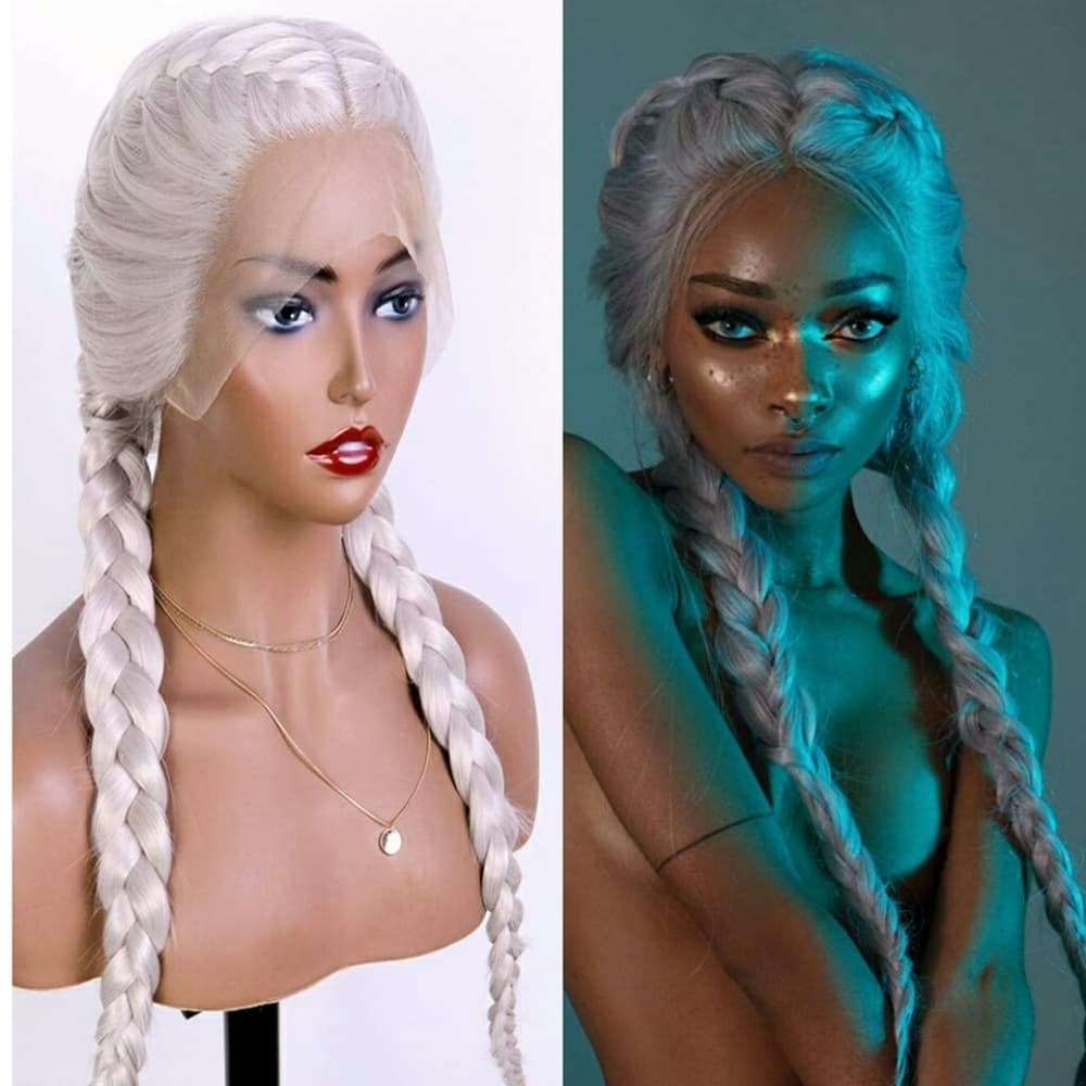 White Gray Braid Lace Front Wig - Thumbnail 3