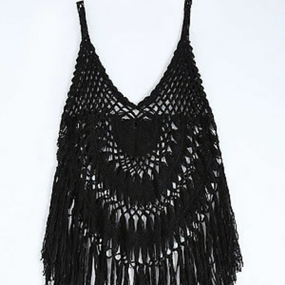 Black Crochet Tassel Bikini Cover Up Dress!! - Thumbnail 3
