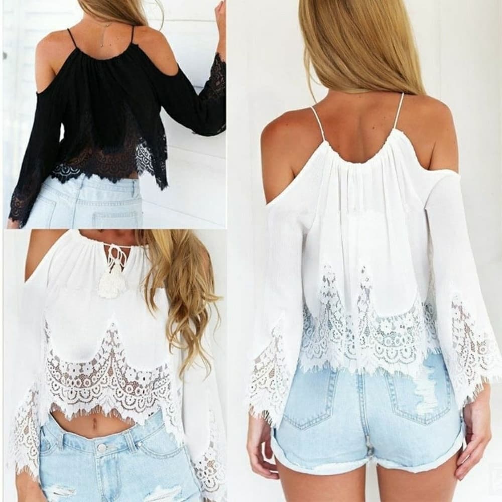 Chiffon Beauty Off Shoulder Top - Thumbnail 3