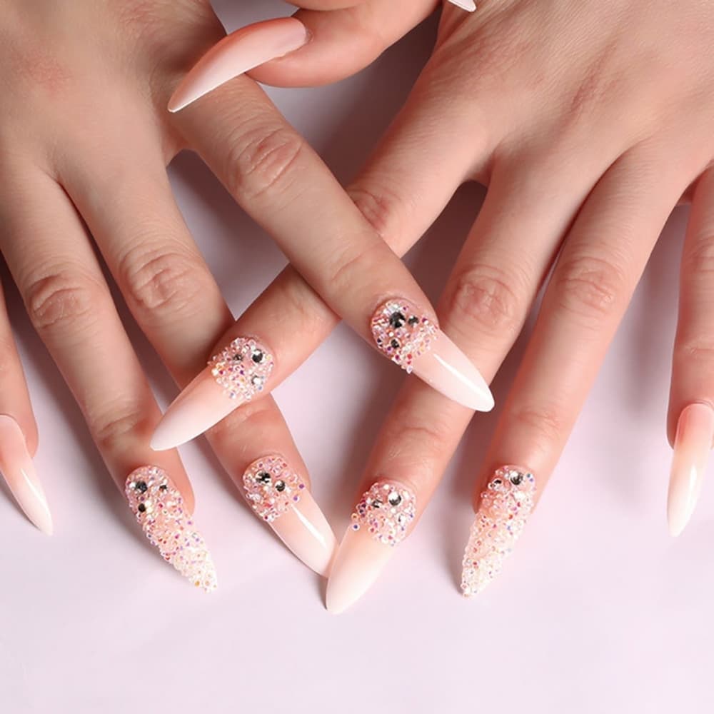 Beautiful Ombre Nude Coffin False Nails - Thumbnail 2