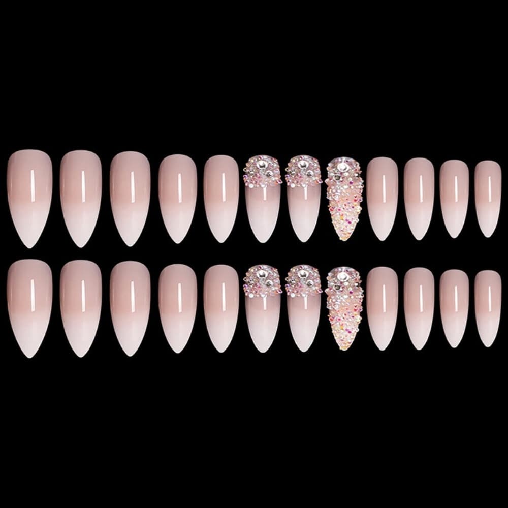 Beautiful Ombre Nude Coffin False Nails - Thumbnail 3