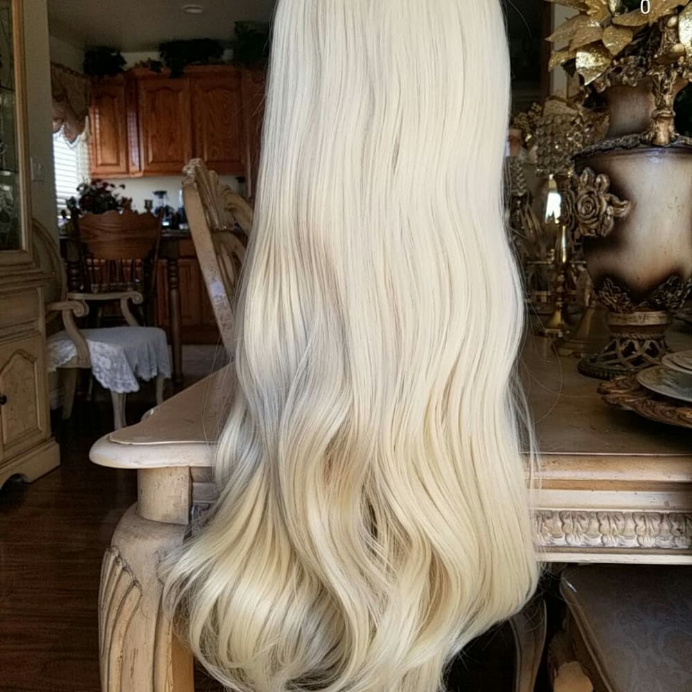 White Pale Blonde Lace Front Wig - Thumbnail 4